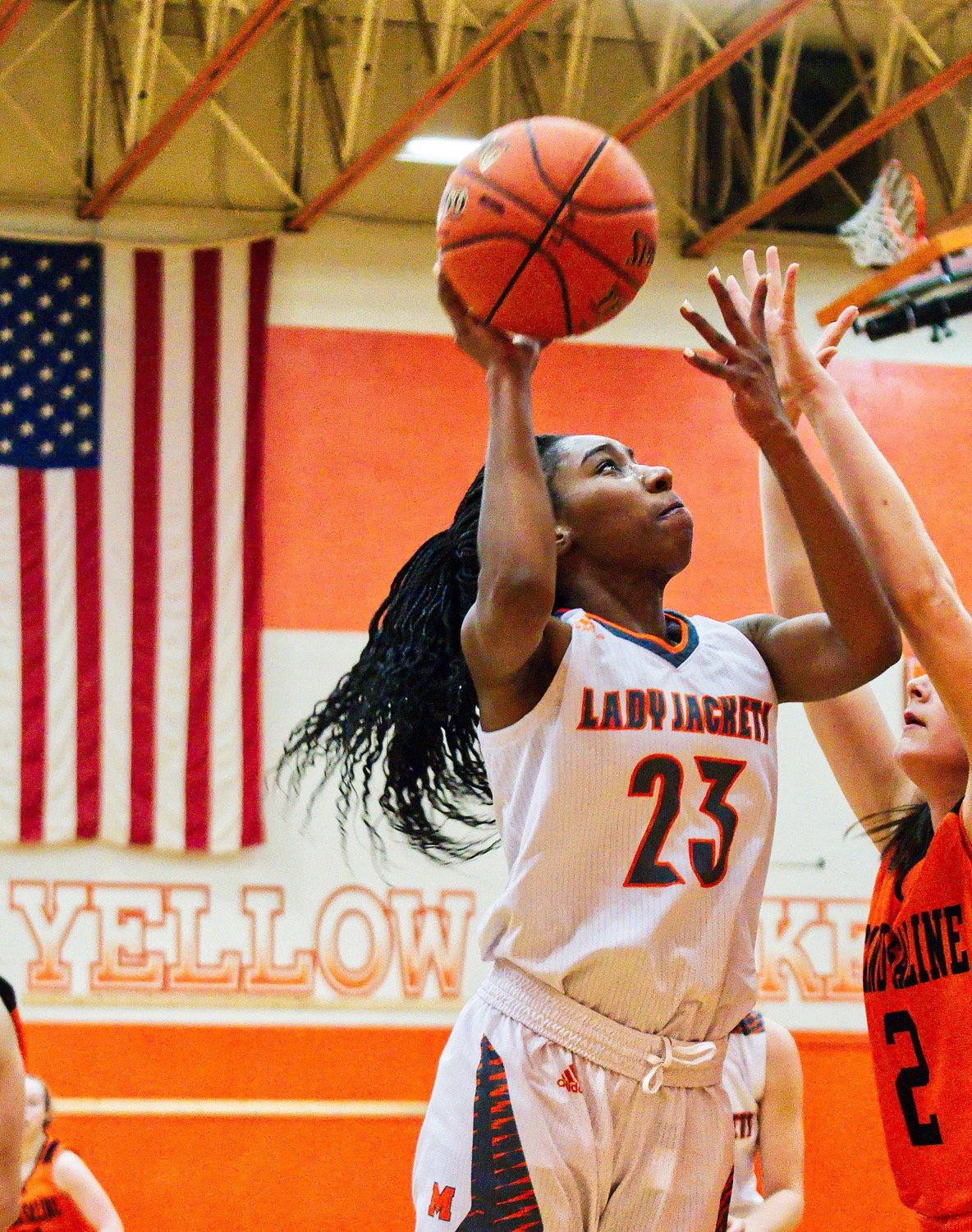 Senior forward Tahjae Black scores two of her 34 points against Grand Saline. Black was named first team all-district.